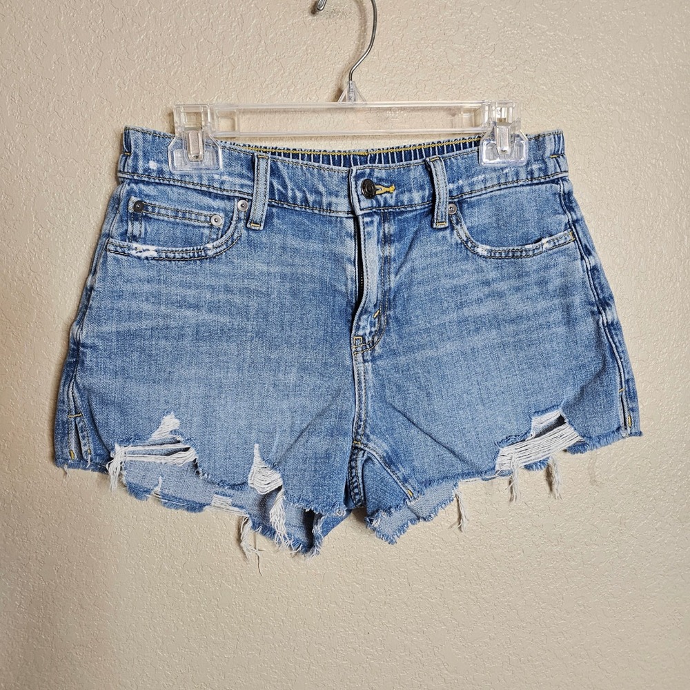 Aerie Small Distressed Easy Pull On Denim Shorts Medium Wash Elastic Back